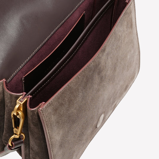 BORSA A SPALLA IN PELLE SCAMOSCIATA TESTA DI MORO CLIZIA - Marrone | Roberto Festa