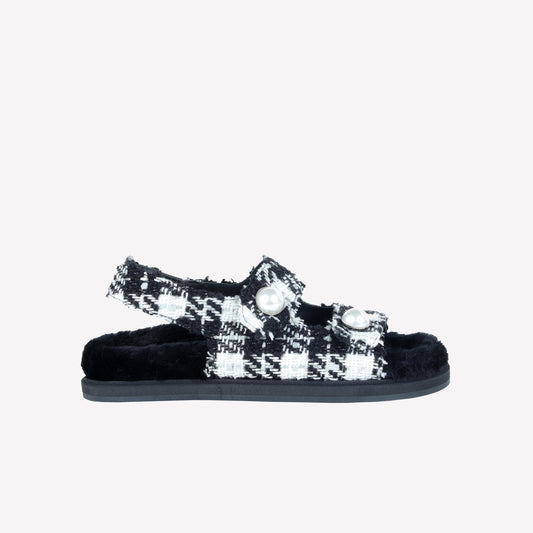 SANDALO IN TWEED CON ACCESSORIO PERLA COLLIN - Bianco_nero | Roberto Festa
