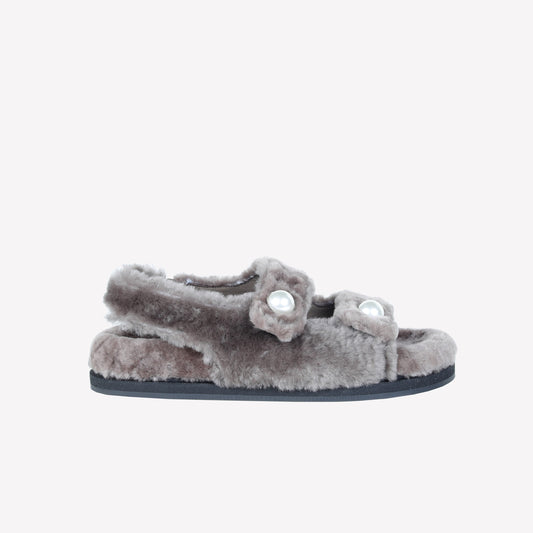 SANDALO IN MONTONE CON ACCESSORIO PERLA COLLIN - Grigio | Roberto Festa