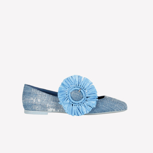 BALLERINA IN JEANS BLU CON FIBBIA IN RAFFIA CRISSY - Scarpe da Cerimonia | Roberto Festa