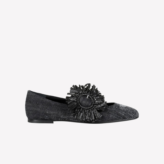 BALLERINA IN JEANS NERO CON FIBBIA IN RAFFIA CRISSY - Tutti i prodotti | Roberto Festa