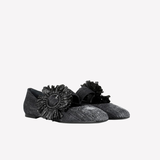 BALLERINA IN JEANS NERO CON FIBBIA IN RAFFIA CRISSY - Tutti i prodotti | Roberto Festa