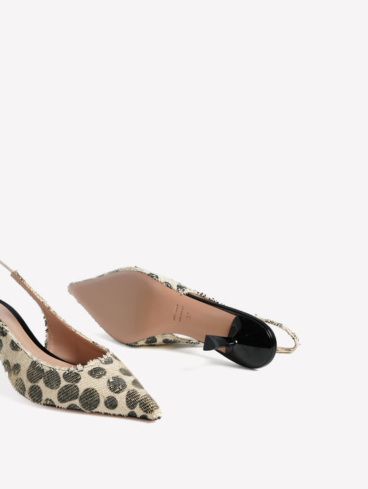 SLINGBACK IN PELLE LASERATA CON STAMPA A POIS BIANCO E NERO E TACCO BASSO DALILA - bianco_nero | Roberto Festa