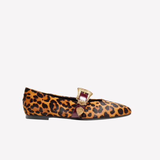 BALLERINA IN CAVALLINO LEOPARDATO CON DOPPIO CINTURINO BORDEAUX DALMA - Leopardato | Roberto Festa