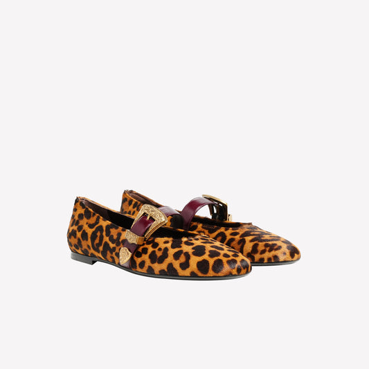 BALLERINA IN CAVALLINO LEOPARDATO CON DOPPIO CINTURINO BORDEAUX DALMA - Leopardato | Roberto Festa