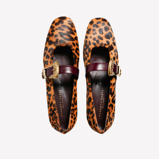 BALLERINA IN CAVALLINO LEOPARDATO CON DOPPIO CINTURINO BORDEAUX DALMA - Leopardato | Roberto Festa