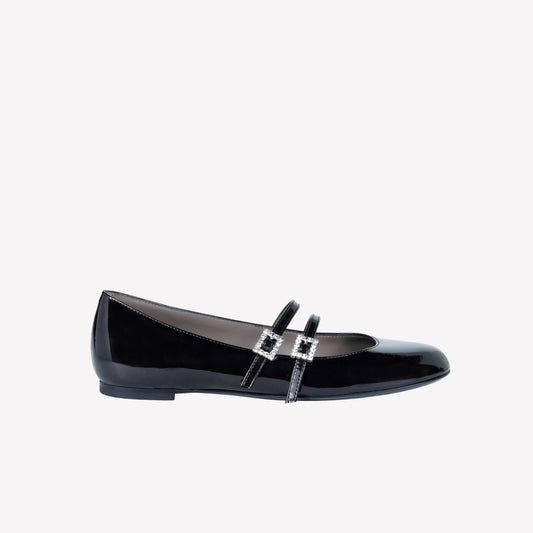 BALLERINA IN VERNICE CON DOPPIO CINTURINO E FIBBIE STRASS DITS - Back to Office | Roberto Festa