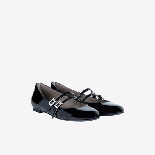 BALLERINA IN VERNICE CON DOPPIO CINTURINO E FIBBIE STRASS DITS - Back to Office | Roberto Festa