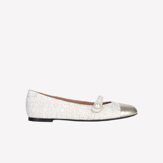 BALLERINA MARY JANE IN BOUCLÉ CON PUNTALE IN PELLE DIVY - Bianco | Roberto Festa