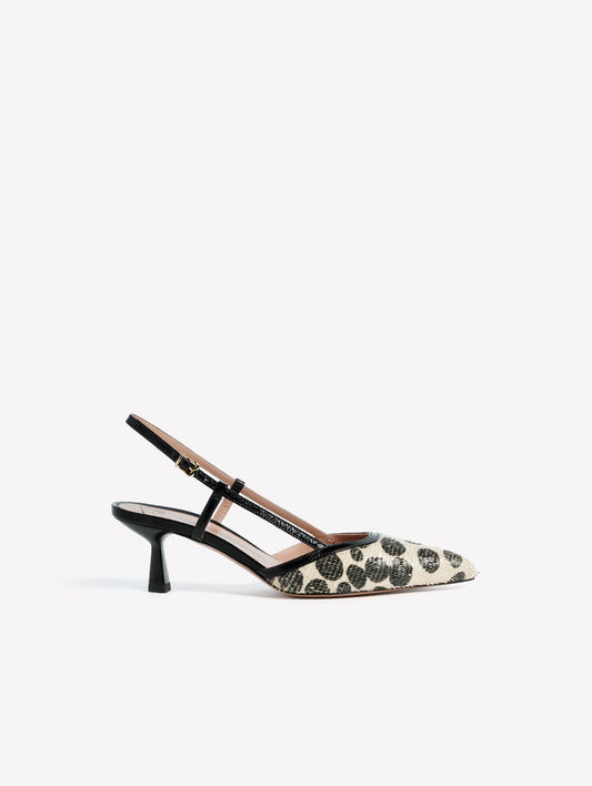 SLINGBACK IN PELLE LASERATA CON STAMPA A POIS BIANCO E NERO DORA - bianco_nero | Roberto Festa