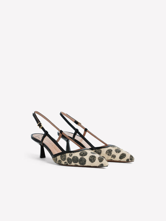 SLINGBACK IN PELLE LASERATA CON STAMPA A POIS BIANCO E NERO DORA - bianco_nero | Roberto Festa