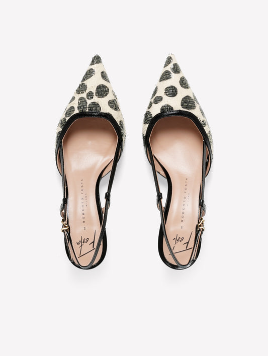 SLINGBACK IN PELLE LASERATA CON STAMPA A POIS BIANCO E NERO DORA - bianco_nero | Roberto Festa