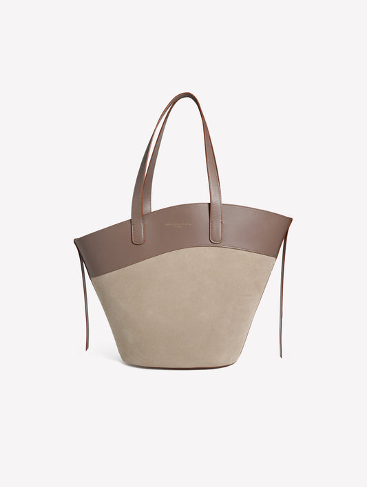 BORSA SHOPPER IN CROSTA COLOR STONE CON BORDO IN PELLE GRIGIA ELISEA - Borse | Roberto Festa