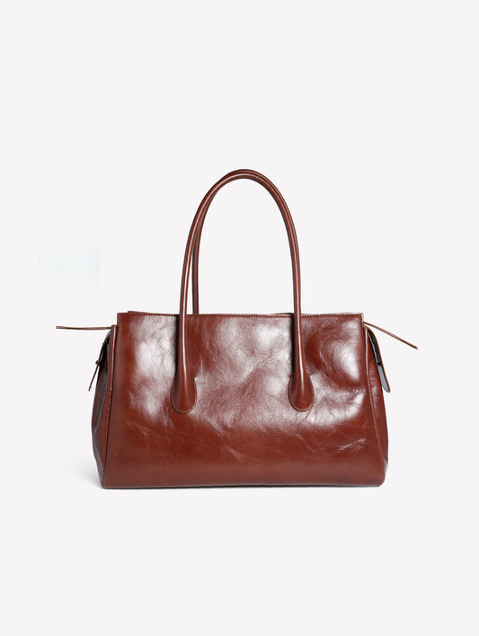 BORSA A SPALLA IN PELLE LUCIDA MARRONE CON CINTURA E ACCESSORI ORO EMERALDA - Borse | Roberto Festa