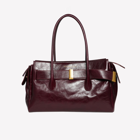 BORSA A SPALLA IN PELLE DI AGNELLO LUCIDO BORDEAUX CON ACCESSORIO ORO EMERALDA - Borse | Roberto Festa