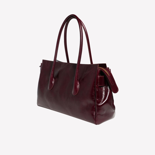 BORSA A SPALLA IN PELLE DI AGNELLO LUCIDO BORDEAUX CON ACCESSORIO ORO EMERALDA - Borse | Roberto Festa