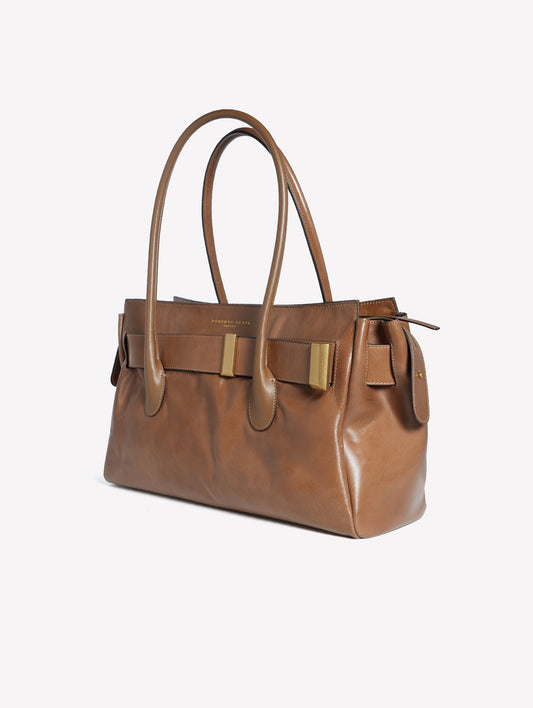 BORSA A SPALLA IN PELLE MARRONE CHIARO EMERALDA - Marrone | Roberto Festa
