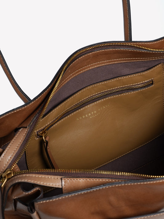 BORSA A SPALLA IN PELLE MARRONE CHIARO EMERALDA - Marrone | Roberto Festa