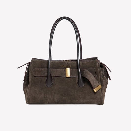 BORSA A SPALLA IN PELLE SCAMOSCIATA TESTA DI MORO CON ACCESSORIO OROEMERALDA - Borse | Roberto Festa