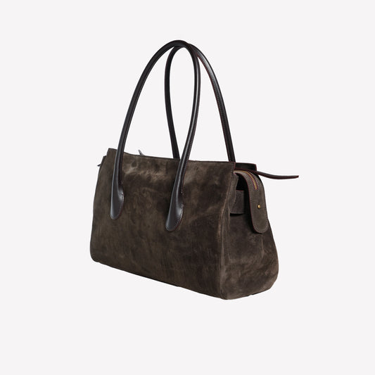 BORSA A SPALLA IN PELLE SCAMOSCIATA TESTA DI MORO CON ACCESSORIO OROEMERALDA - Borse | Roberto Festa