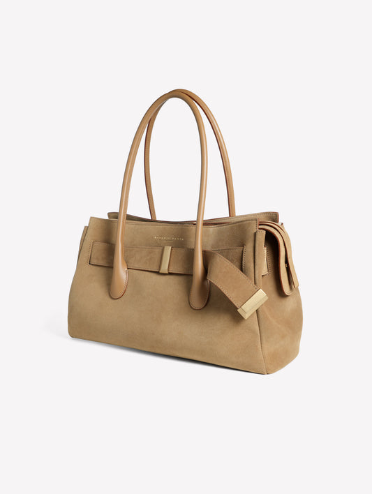 BORSA A SPALLA IN CROSTA BEIGE CON ACCESSORI ORO EMERALDA - Beige | Roberto Festa