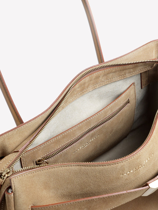 BORSA A SPALLA IN CROSTA BEIGE CON ACCESSORI ORO EMERALDA - Beige | Roberto Festa