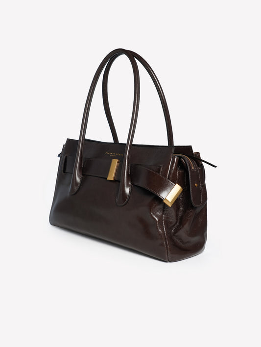 BORSA A SPALLA IN PELLE MARRONE SCURO EMERALDA - Marrone | Roberto Festa