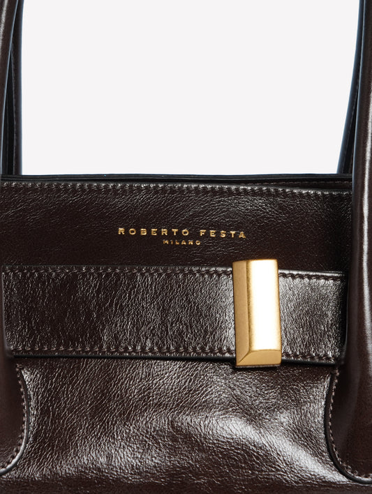 BORSA A SPALLA IN PELLE MARRONE SCURO EMERALDA - Marrone | Roberto Festa