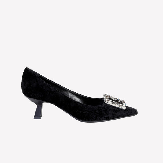 DÉCOLLETÉ IN VELLUTO NERO CON ACCESSORIO STRASS EVILLY - Nero | Roberto Festa
