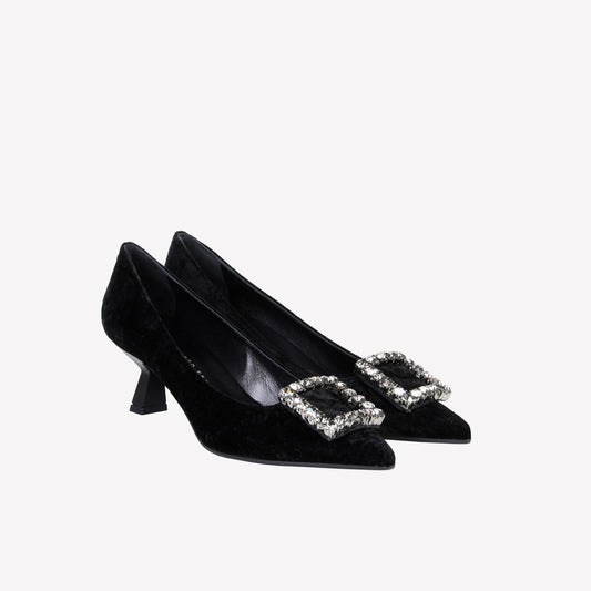DÉCOLLETÉ IN VELLUTO NERO CON ACCESSORIO STRASS EVILLY - Nero | Roberto Festa