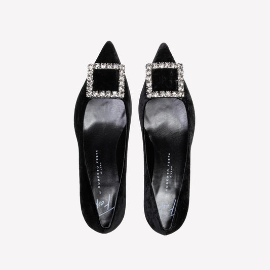 DÉCOLLETÉ IN VELLUTO NERO CON ACCESSORIO STRASS EVILLY - Nero | Roberto Festa