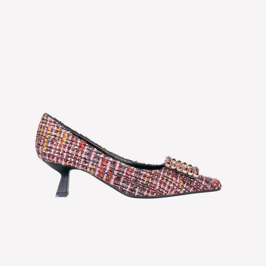 DÉCOLLETÉ IN BOUCLÉ MULTICOLOR CON ACCESSORIO STRASS EVILLY - Multicolor | Roberto Festa