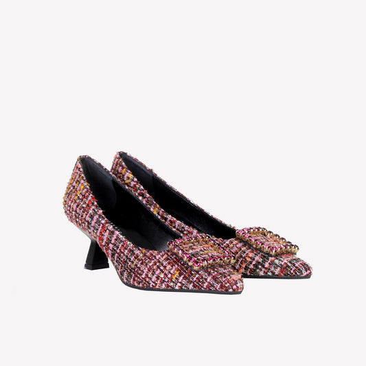 DÉCOLLETÉ IN BOUCLÉ MULTICOLOR CON ACCESSORIO STRASS EVILLY - Multicolor | Roberto Festa