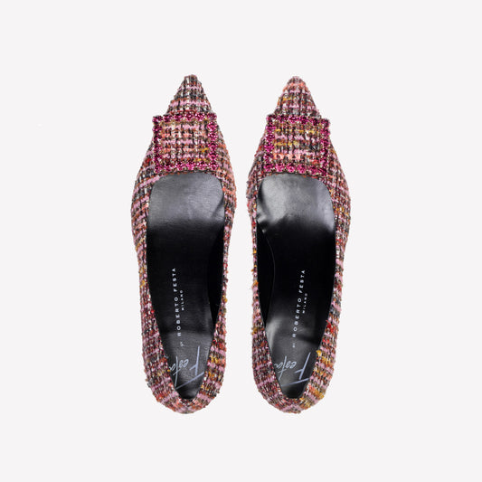DÉCOLLETÉ IN BOUCLÉ MULTICOLOR CON ACCESSORIO STRASS EVILLY - Multicolor | Roberto Festa
