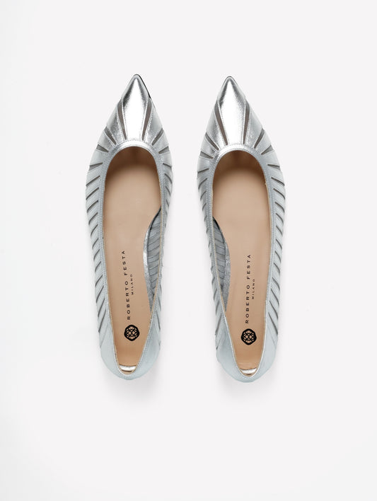 BALLERINA IN PELLE LAMINATA ARGENTO CON INTAGLI E TULLE FEBE - Argento | Roberto Festa