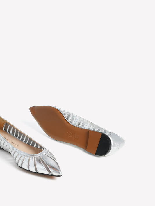 BALLERINA IN PELLE LAMINATA ARGENTO CON INTAGLI E TULLE FEBE - Argento | Roberto Festa