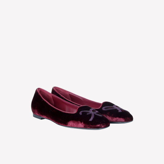 BALLERINA IN VELLUTO BORDEAUX CON RICAMO RF FELIX - Rosso | Roberto Festa