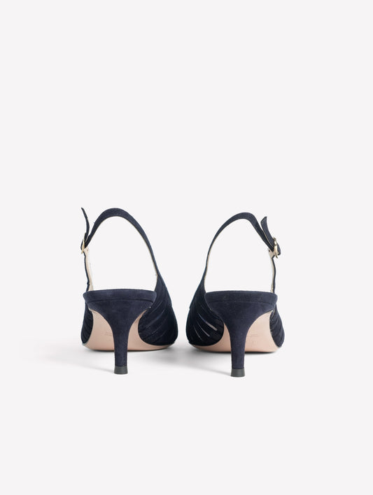 SLINGBACK IN CAMOSCIO BLU NAVY CON LAVORAZIONE LASERATA E TULLE FENICE - blu | Roberto Festa