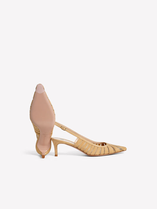 SLINGBACK IN CAMOSCIO BEIGE CON LAVORAZIONE LASERATA E TULLE FENICE - Beige | Roberto Festa