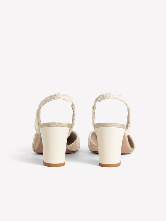 SLINGBACK IN TWEED AVORIO CON PUNTINA SFRANGIATA E TACCO MEDIO FICUS - Beige | Roberto Festa