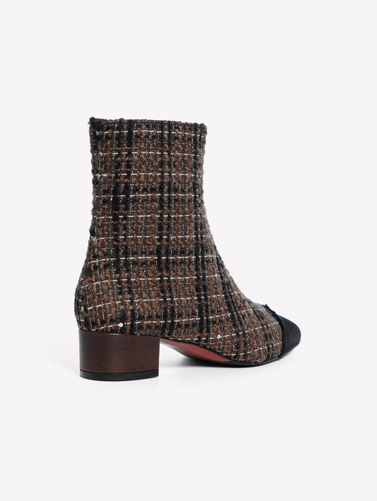 STIVALETTO IN TWEED TAUPE CON PUNTINA IN GROS GRAIN NERO E TACCO BASSO FIORENE - Taupe | Roberto Festa