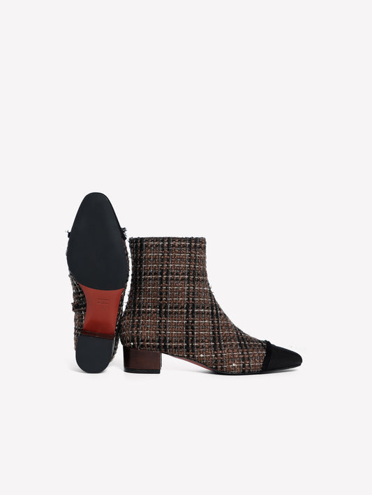 STIVALETTO IN TWEED TAUPE CON PUNTINA IN GROS GRAIN NERO E TACCO BASSO FIORENE - Taupe | Roberto Festa