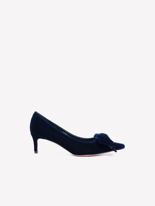DÉCOLLETÉ IN VELLUTO NAVY CON FIOCCO E TACCO MEDIO FLOWY - Blu navy | Roberto Festa