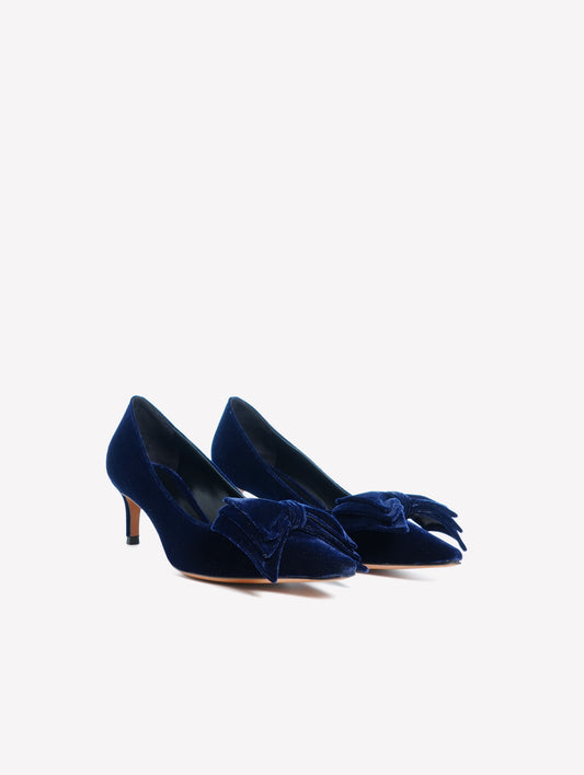 DÉCOLLETÉ IN VELLUTO NAVY CON FIOCCO E TACCO MEDIO FLOWY - Blu navy | Roberto Festa
