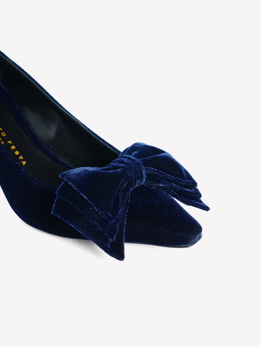 DÉCOLLETÉ IN VELLUTO NAVY CON FIOCCO E TACCO MEDIO FLOWY - Blu navy | Roberto Festa
