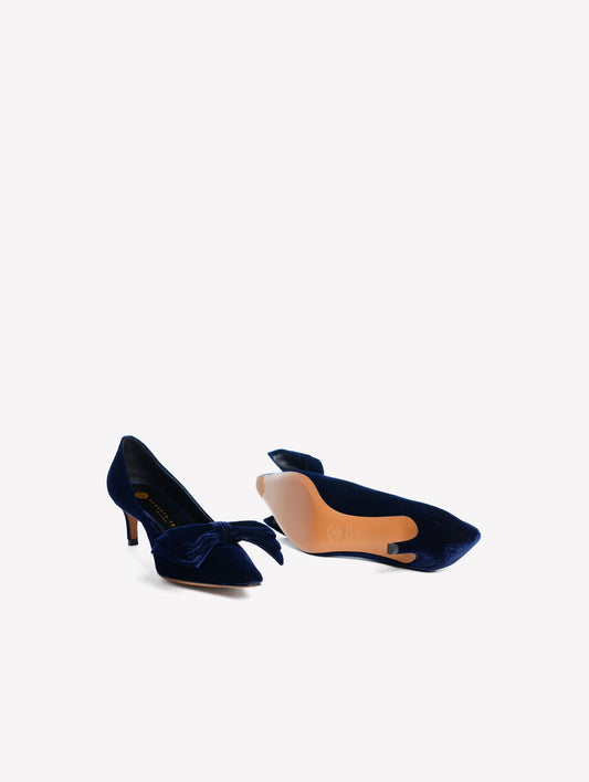 DÉCOLLETÉ IN VELLUTO NAVY CON FIOCCO E TACCO MEDIO FLOWY - Blu navy | Roberto Festa