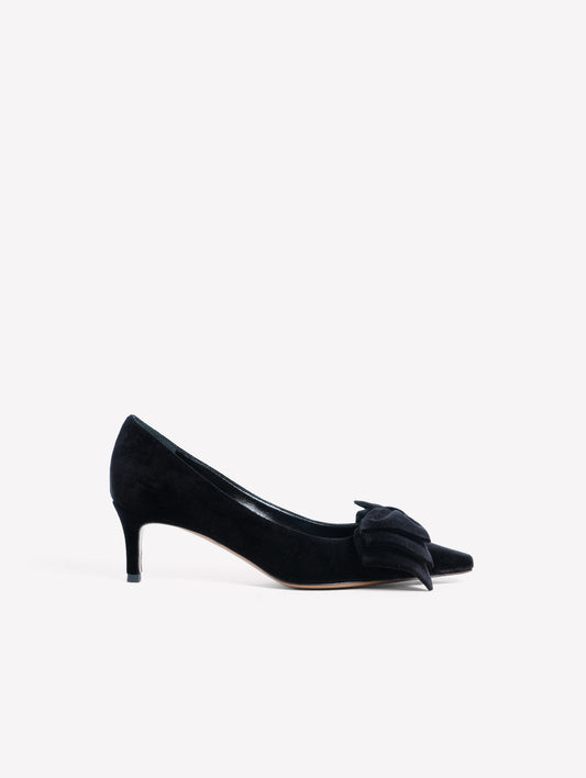 DÉCOLLETÉ IN VELLUTO NERO CON FIOCCO E TACCO MEDIO FLOWY - Nero | Roberto Festa