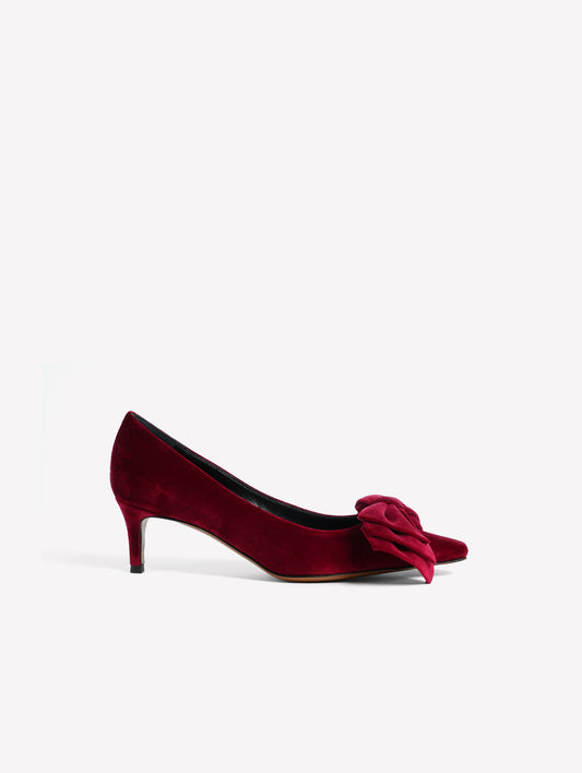 DÉCOLLETÉ IN VELLUTO ROSSO CON FIOCCO E TACCO MEDIO FLOWY - Rosso | Roberto Festa