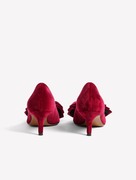 DÉCOLLETÉ IN VELLUTO ROSSO CON FIOCCO E TACCO MEDIO FLOWY - Rosso | Roberto Festa