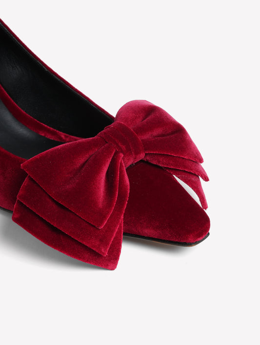DÉCOLLETÉ IN VELLUTO ROSSO CON FIOCCO E TACCO MEDIO FLOWY - Rosso | Roberto Festa
